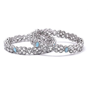 Modern Luxury Ethnic Style Wedding <b>Fashion</b> <b>Bracelet</b> Set Brass Silver Reverse AD Rhodium Plated for Orthodox - Product Image 1