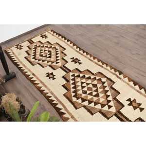 Vintage Turkish Rug, 2.7x9.6 ft Kilim Rug, <b>Brown</b> Solid <b>Wool</b> Rug - Product Image 5