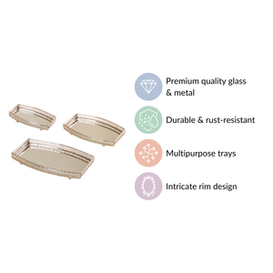 AMBAR EXPORTS Luxury Set of 3 Silver <b>Mirror</b> <b>Rectangle</b> Trays Handicraft Metal with Plant Pattern for Serving - Product Image 5