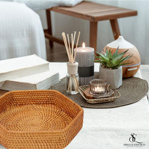 Bandeja de ratán hecha a mano de diseño moderno de gran venta con acabado natural Bandeja de servicio elegante para bodas Fiestas de Diwali Muchos más - Product Image 5