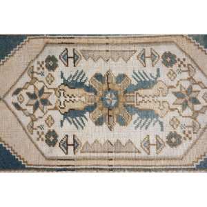 Alfombra turca vintage de 16x36 pies, diseño de retazos azul y beige, área grande, alfombra rectangular, látex, pasillo, habitación, cabecera, abstracto - Product Image 5