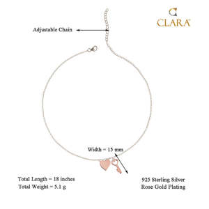 NOVAMART Fine 925 Sterling Silver Key & Heart Charm <b>Necklace</b> <b>Chain</b> Rose Gold Platinum with Rhodium Plating Religious Style Whole - Product Image 3