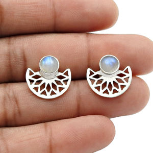 Cadeau d'anniversaire délicat 925 argent Sterling naturel arc-en-ciel pierre de lune élégant grosses boucles d'oreilles bijoux faits à la main exportateur en vrac - Product Image 2