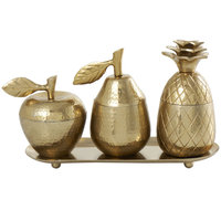 Ensemble de 3 pots décoratifs en métal en forme de fruits avec couvercle, finition dorée, faits à la main, de haute qualité, écologiques, design moderne pour usage hôtelier