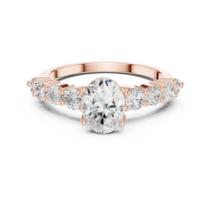 แหวนหมั้นเพชรโมอิสซาไนต์ทรงรีพรีเมียม ชุบทองคำสีกุหลาบบนเงิน S925 – แหวนรับปริญญาแบบเจ็ดเม็ด - Product Image 1