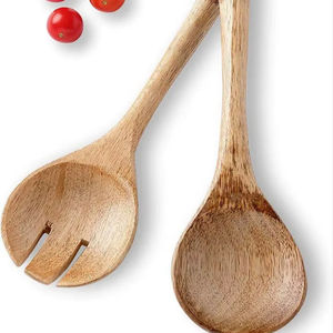 Factory Wholesale Eco-Friendly Large Kitchen Acacia Wood <b>Salad</b> <b>Bowl</b> Set with <b>Servers</b> <b>and</b> Spoon Dishwasher Safe for Party - Product Image 1
