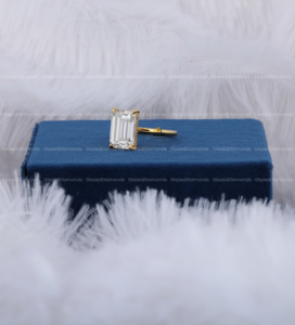 Anillo solitario de diamante cultivado en laboratorio de corte esmeralda hecho a mano, Plata de Ley 925, diseño de Halo oculto personalizado, ropa de fiesta de boda para mujer - Product Image 3