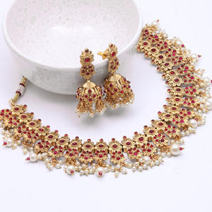 Antique South <b>Indian</b> Vintage Brass Jewelry <b>Set</b> Trendy Link Chain Necklace Fashionable Chapado Mate Antiguo Style Orthodox - Product Image 2