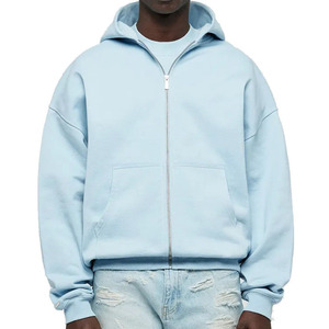 เสื้อฮู้ดดี้เฟรนช์เทอร์รี่แบบซิปคู่ ขายส่ง เสื้อสเวตเชิ้ตโอเวอร์ไซส์แบบสั่งทำ เสื้อครอปแบบไม่มีลาย เสื้อฮู้ดดี้ซิปคู่แบบสองชั้นสำหรับผู้ชาย - Product Image 4