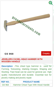 GS 968 Marteau à tête biseautée avec manche en bois pour bijoutiers Outils et équipement de bijouterie - Product Image 2