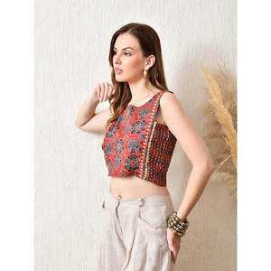 Top Corto Étnico Festivo de Verano Estilo Boho con Elegante Encaje Estampado, 100% Algodón, Transpirable, de Secado Rápido y Elástico para Mujer - Product Image 3