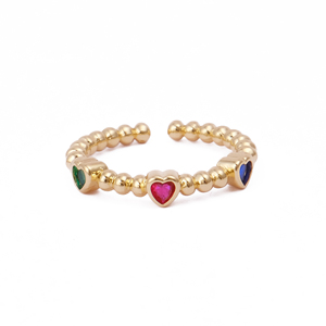 Adjustable Cute Dainty Gold-Plated Beaded Heart <b>Ring</b> <b>for</b> Women <b>Girls</b> Trendy Fashion Featuring Colorful CZ Stones Made <b>Ring</b> - Product Image 4