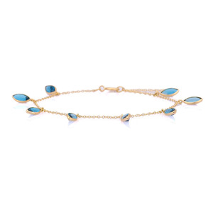 Joyería hecha a mano con Topacio azul Natural Marquesa, pulsera ajustable de oro amarillo de 18K, joyería personalizada para mujeres y niñas - Product Image 3