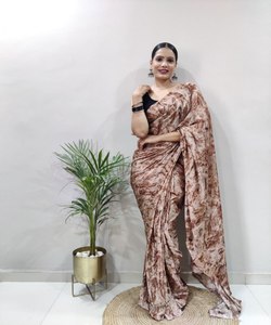 Sari soie Georgette soie prêt à porter indien fête mariage porter des vêtements pour femmes traditionnel broderie travail Banarasi Khadi - Product Image 1