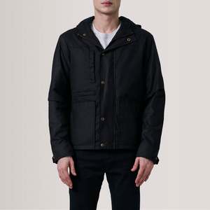 Marlo Black Canvas Hooded Work <b>Jacket</b> Reversible Zippered Water Proof with Embroidered Patchwork Vintage Style From XS to 6XL - Product Image 5