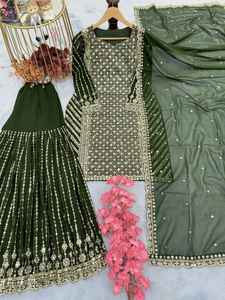 Lanzamiento de nuevo diseñador Party Wear Look Top Pant y Dupatta Set Heavy Faux Georgette con vestido de trabajo de secuencia de bordado pesado - Product Image 2