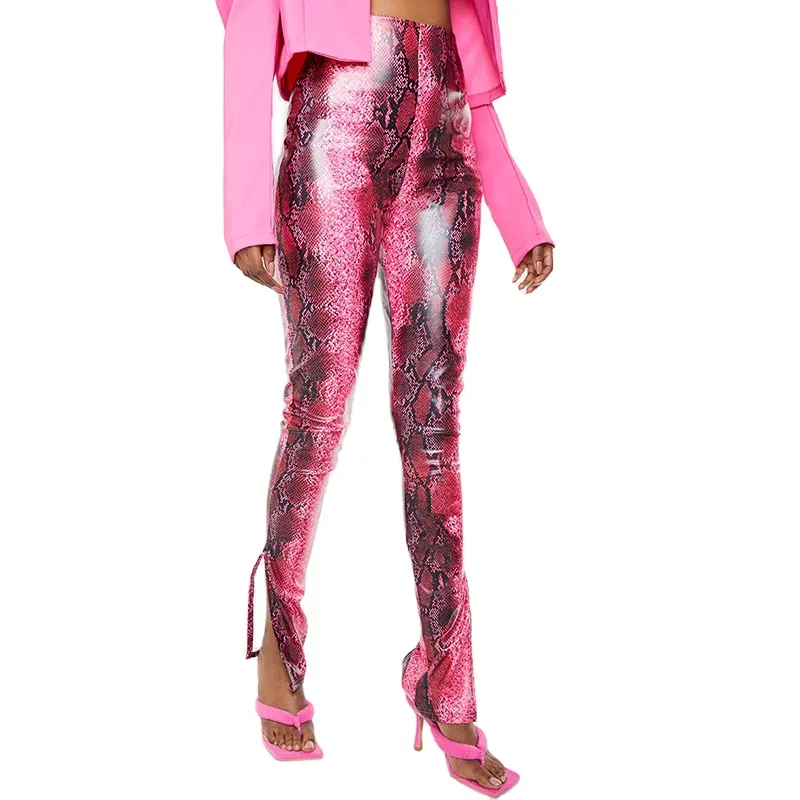 New Style Damen Gothic Pants Serpentine Punk Style Frauen Skinny Long Trosers Damen PU Leder High Waist Animals Print Pants