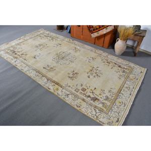 Tapis de 4,8 x 8,8 pieds, grand tapis turc vintage, tapis en laine jaune - Product Image 3