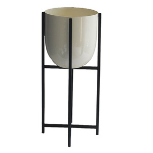 Elegante maceta decorativa para interiores y exteriores reflectante moderna redondeada con soporte de hierro negro para sala de estar y balcón - Product Image 2