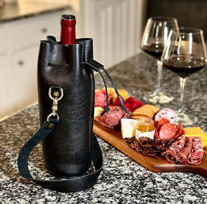 Leather Wine Tote Wine <b>Bottle</b> Carrier <b>Bag</b> <b>Gift</b> Carrier Girls Night <b>Bottle</b> LEB-0037C - Product Image 1
