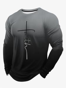 T-shirt à manches longues surdimensionné pour homme d'automne avec impression 3D, bloc de couleur, logo Faith sur le devant, nouveau t-shirt en jersey fabriqué en polyester - Product Image 3