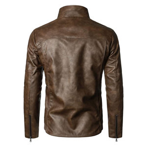 Blouson aviateur pour homme de style rétro américain, en cuir souple d'hiver, col montant, fermeture éclair sur le devant, style urbain, processus de revêtement, capuche - Product Image 2