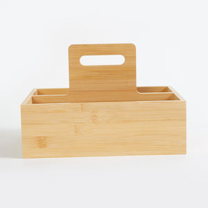 Sustainable Natural Bamboo Caddy Organizer Handcrafted Bamboo <b>Divided</b> Storage Caddy With Handle Ideal for <b>Desk</b> or Kitchen - Product Image 6