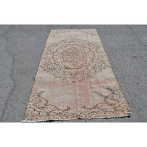 พรมตุรกีโบราณ4.3 x 8.5ft เบจขนสัตว์งานปะทำด้วยมือรูปทรงสี่เหลี่ยมผืนผ้าแผ่นยางรองหลังสำหรับห้องนั่งเล่นสไตล์ทาบริซ - Product Image 1