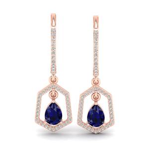 Boucles d'oreilles créoles REYES personnalisées en or 14 carats plaqué rhodium, saphir bleu taille poire 1,5 carat avec diamants pour femme - Product Image 2