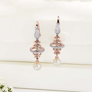 Boucles d'oreilles pendantes en opale or rose pour femmes, plaquées or 18 carats, bijoux de fête - Product Image 1