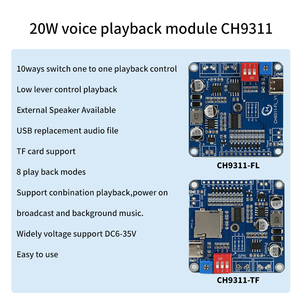 Mô-đun phát lại giọng nói 20w usb có thể tải xuống máy nghe nhạc mp3 nền io kích hoạt chip khuếch đại 10 chiều cho phát sóng công nghiệp. - Product Image 3