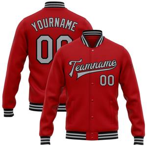 Directo industria al por mayor casual invierno personalizado rojo gris-negro bombardero Full-Snap Varsity Letterman chaqueta - Product Image 1