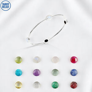 925 argent Sterling Style bohème ovale aigue-marine pierre précieuse fait à la main empilable bracelet plaqué or pour le cadeau de fête des femmes - Product Image 2