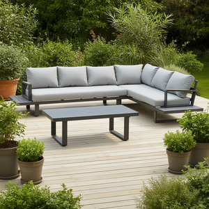 Muebles de Patio para Exteriores Amicasa, Juego de 5 Plazas ROYAL HPL Gris BHR 10230 de Aluminio y Poliéster por Royal Outdoor - Product Image 3