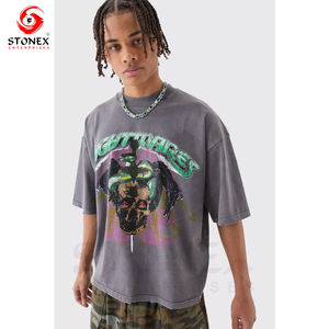 เสื้อยืดผ้าฝ้ายวินเทจสำหรับผู้ชายฟอกสีกรดเสื้อยืดครอปทรงโอเวอร์ไซส์ Boxy - Product Image 5