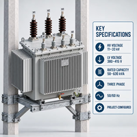 Transformateur de distribution électrique immergé dans l'huile, monté sur poteau, triphasé, APEX S13 11kV 33kV vers 400V, pour extérieur
