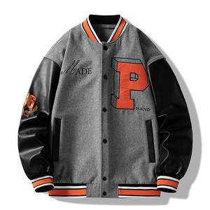 Chaqueta de béisbol Bomber para hombre, ropa de calle, bordada con letras, manga de cuero, holgada, para parejas - Product Image 4