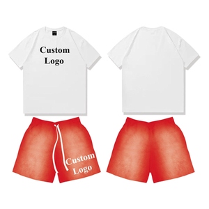 Wholesale High Quality 100% Cotton Acid Wash 2 Piece Shorts Set Custom Streetwear Summer <b>T</b>-<b>shirt</b> And Short Set For <b>Men</b> - Product Image 2