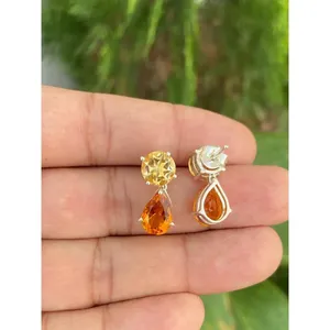 Boucles d'oreilles pendantes en citrine naturelle, argent sterling 925 plaqué rhodium, bijoux en pierres précieuses fines faits à la main, style classique - Product Image 4