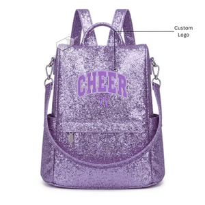 Fashion Glitter PU Leather Soft Cheerleading Backpack With Embroidered Logo <b>Sparkly</b> Cheer Girls Dance Practice & <b>Book</b> Bag - Product Image 4