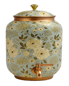 Dispensador de agua redondo de cobre con un vibrante estampado geométrico tradicional multicolor, disponible a precios al por mayor. - Product Image 5