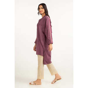 Camisa de Mujer de Algodón Morado Bordada con Patrón Floral 3D y Cuadros, Tejido de Lino, Talla Única XL, Corte Holgado y Largo, Ropa de Oficina - Product Image 5