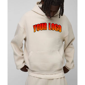 Sudadera con Capucha Extra Grande de Lujo para Hombre, 100% Algodón, Felpa, Gruesa, con Estampado Digital, Hombros Caídos, Color Beige, Estilo Urbano - Product Image 6