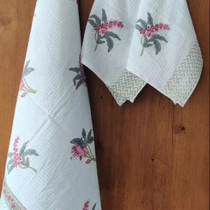 High Quality White Cotton Hand Block Printed Waffle <b>Towel</b> for Home Solid Color Pattern - Product Image 1