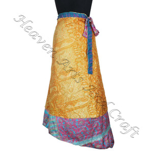 กระโปรงผ้าไหมส่าหรี2ชั้นสไตล์อินเดียกระโปรงยาว38นิ้วแบบวินเทจเปลี่ยนได้ - Product Image 5