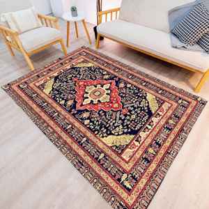 Navy And Red Printed Area Rug, Classic Pattern Decorative Carpet,Chenille Rug - Product Image 2