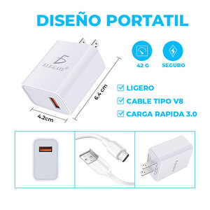 Caricabatterie Rapido per Cellulare Android 5V 2A con Cavo Micro V8 e Adattatori QC2.0 per Telefoni e Auricolari, Disponibile con Spina US/JP/EU - Product Image 4