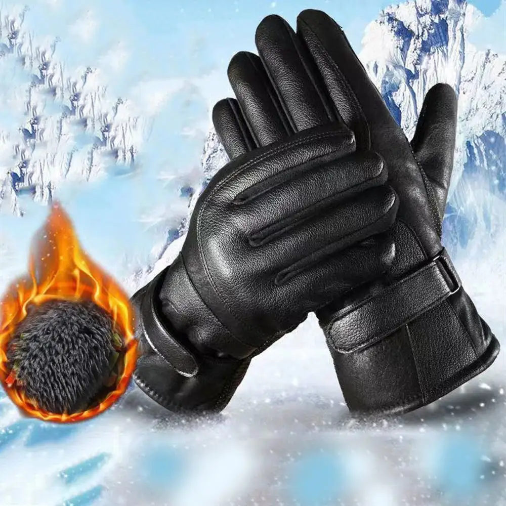 Gants d'hiver chauds en cuir PU pour la conduite, mitaines coréennes pour hommes, gants noirs