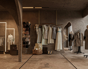 Quần áo sang trọng cửa hàng trang trí nội thất thiết kế tùy chỉnh quần áo cửa hàng hiển thị đứng thép không gỉ kệ trưng bày - Product Image 1