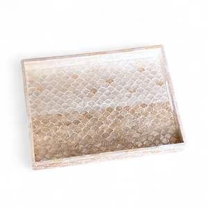 Plateau de service artisanal en nacre, plateau décoratif écologique, incrustation de coquillages naturels pour la maison - Product Image 1